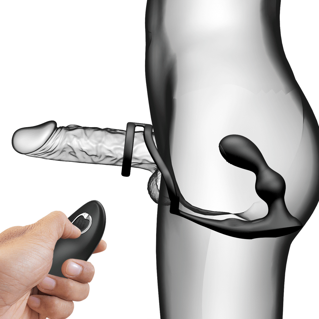 Cockring double anneau + masseur prostatique vibrant télécommandé — Marshall