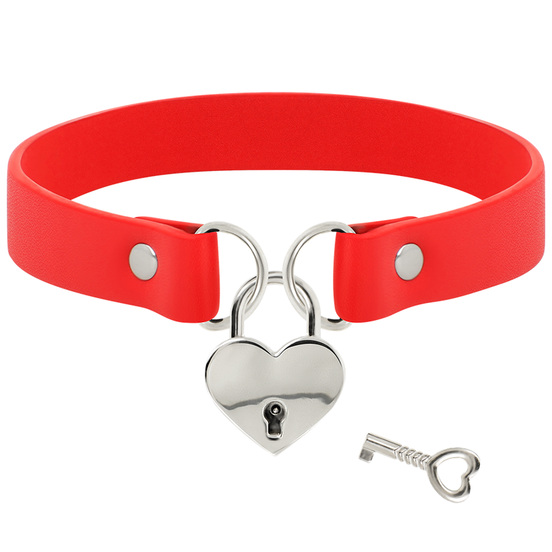 COQUETTE CHIC DESIRE COLLIER EN CUIR VEGAN ROUGE AVEC ACCESSOIRE COEUR AVEC CL