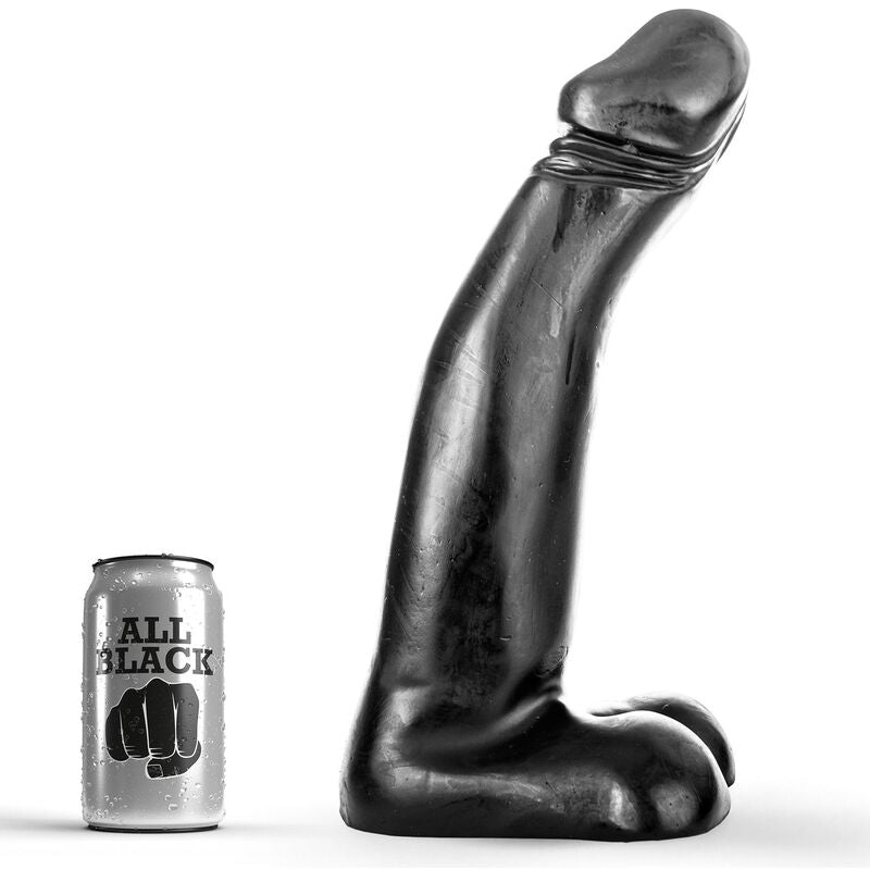 Gode XL réaliste courbé 29 cm avec testicules · All Black · Godes Réalistes