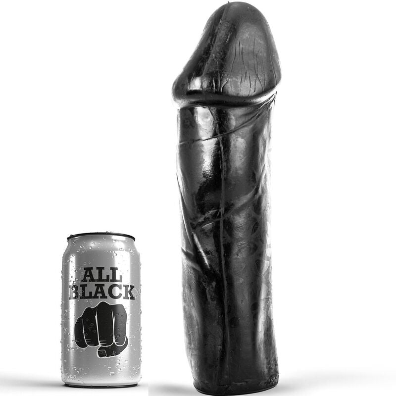 Gode semi réaliste noir tige longue 28 cm sans testicules · All Black · Godes Réalistes