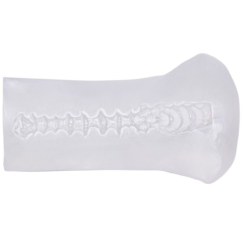 Masturbateur souple transparent ouvert — vue de profil