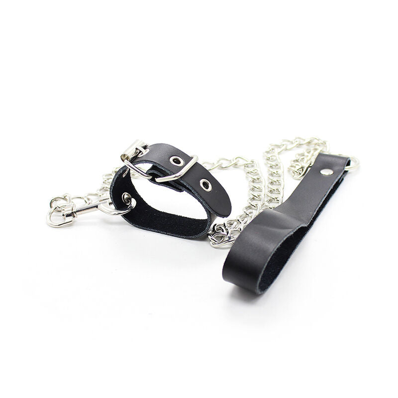 OHMAMA FETISH COLLIER PENIS ET BRACELET EN CUIR AVEC CHAINE METALLIQUE