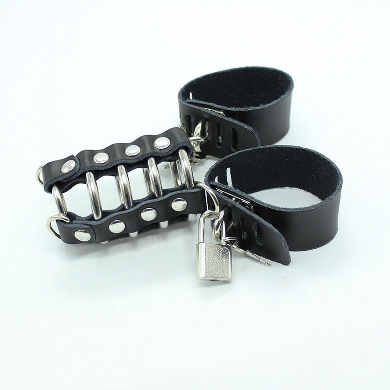 OHMAMA FETISH CAGE PENIS AVEC ANNEAUX METALLIQUES ET SANGLE EN CUIR