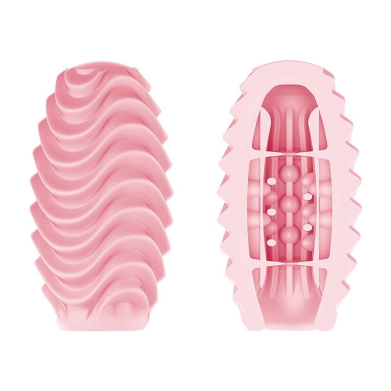 Vue en coupe du canal interne rose : colonne de perles et nervures verticales