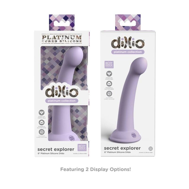 Gode silicone platine Dillio Secret Explorer 15 cm — vue de profil