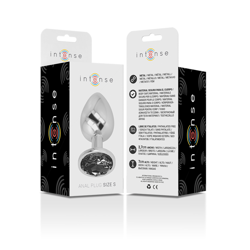 INTENSE PLUG ANAL EN METAL ALUMINIUM AVEC CRISTAL NOIR TAILLE S
