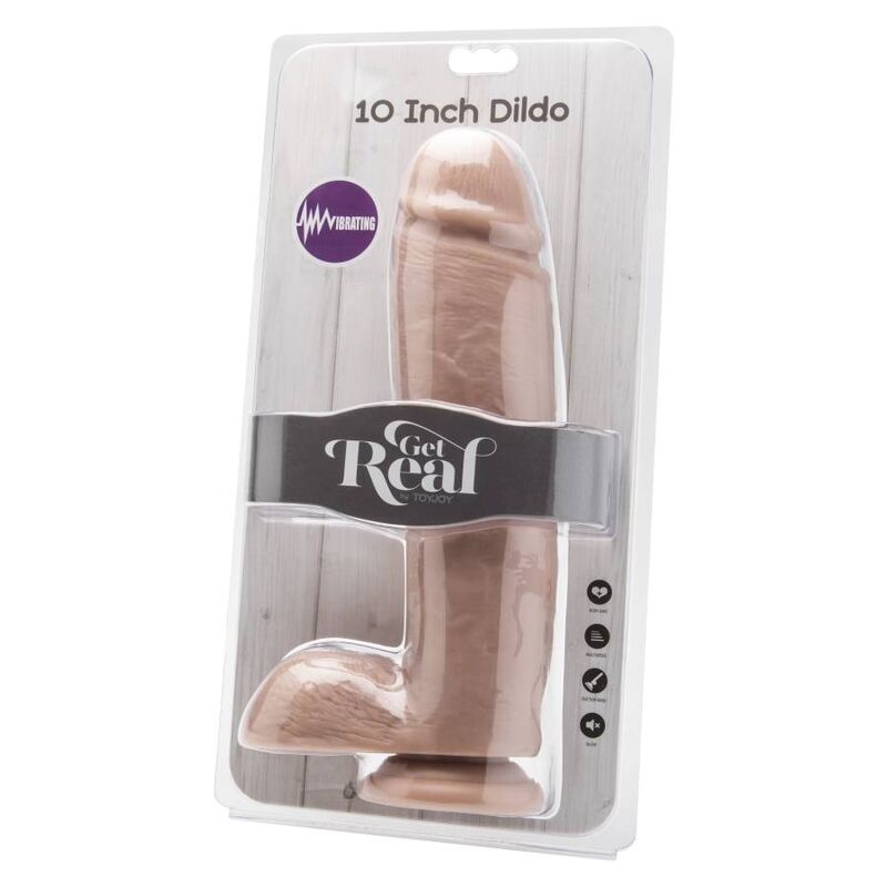 XL realistic vibrating dildo with testicles and suction cup 25.5 cm