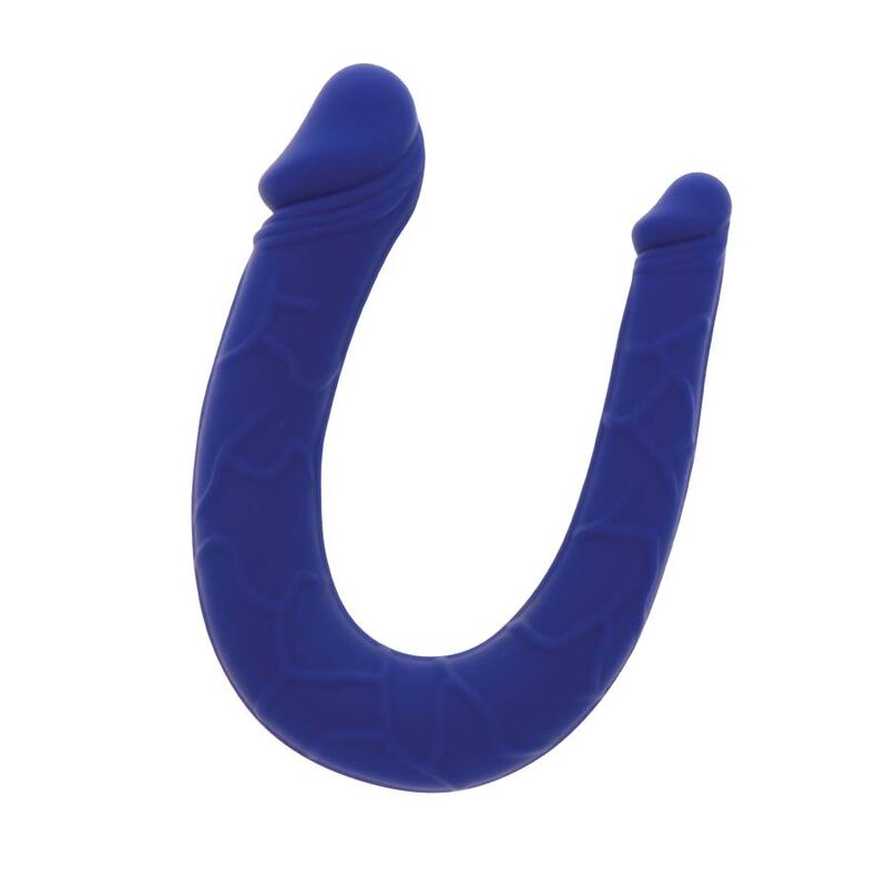 Mini double dong réaliste 25 cm bleu — vue de profil