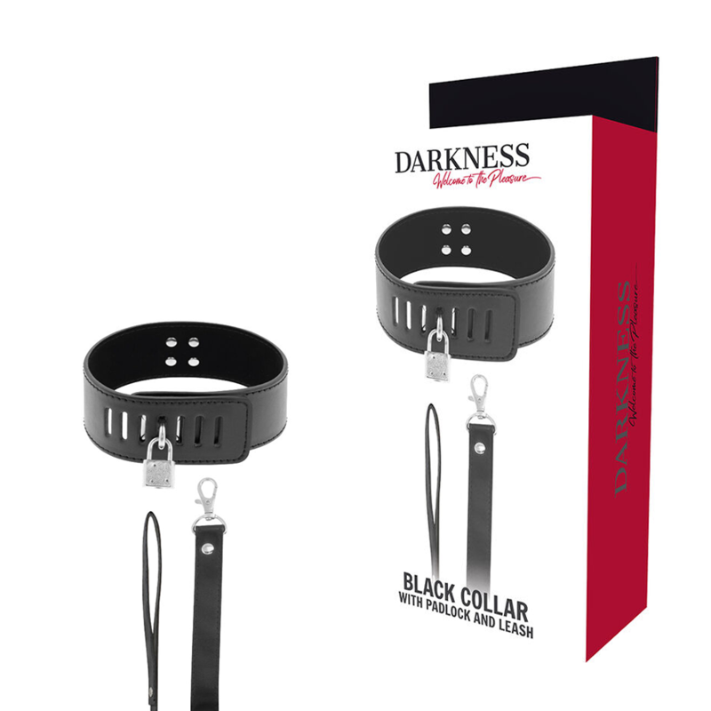 Laisse Collier BDSM large avec et cadenas — Darkness vu de face