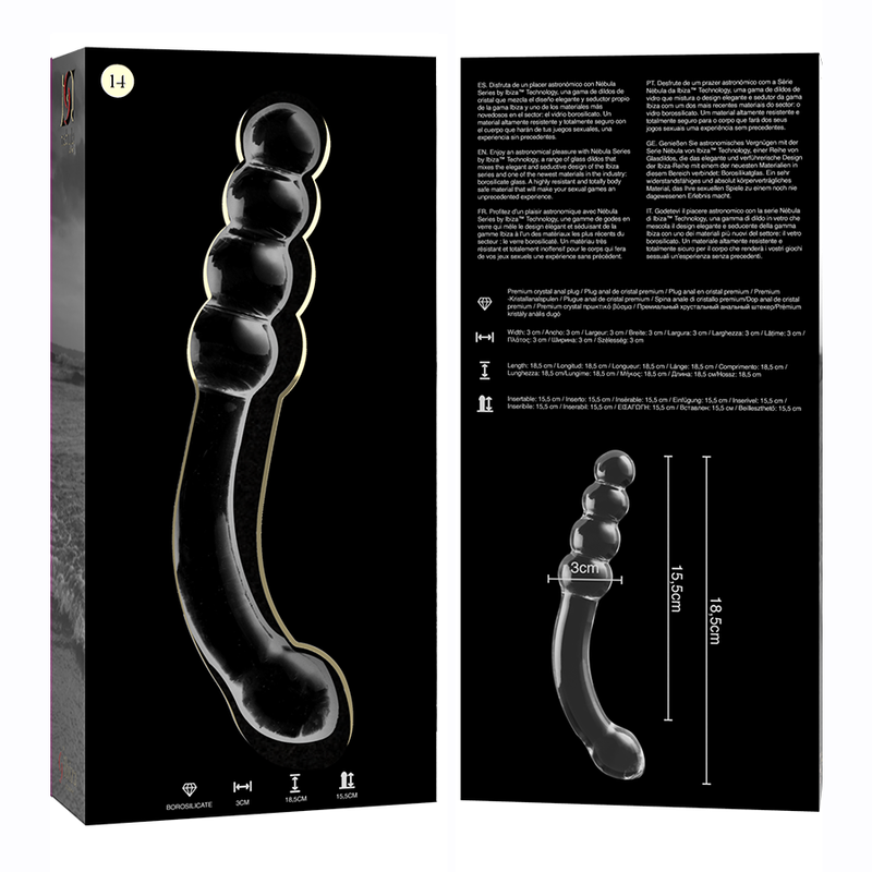 Gode verre courbé double embout prostate 18,5 cm — en situation