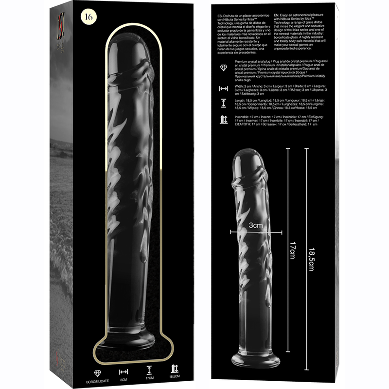 Gode en verre sculpté 18,5 cm — en situation