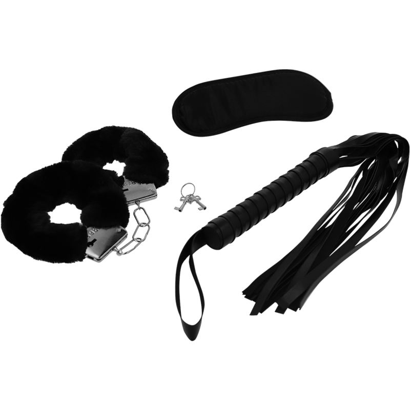 INTENSE FETISH PLAYSET EROTIQUE 1 AVEC MENOTTES MASQUE AVEUGLE ET FLOGGER