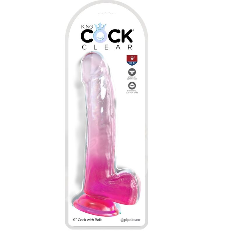 KING COCK CLEAR GODE AVEC TESTICULES 203 CM ROSE