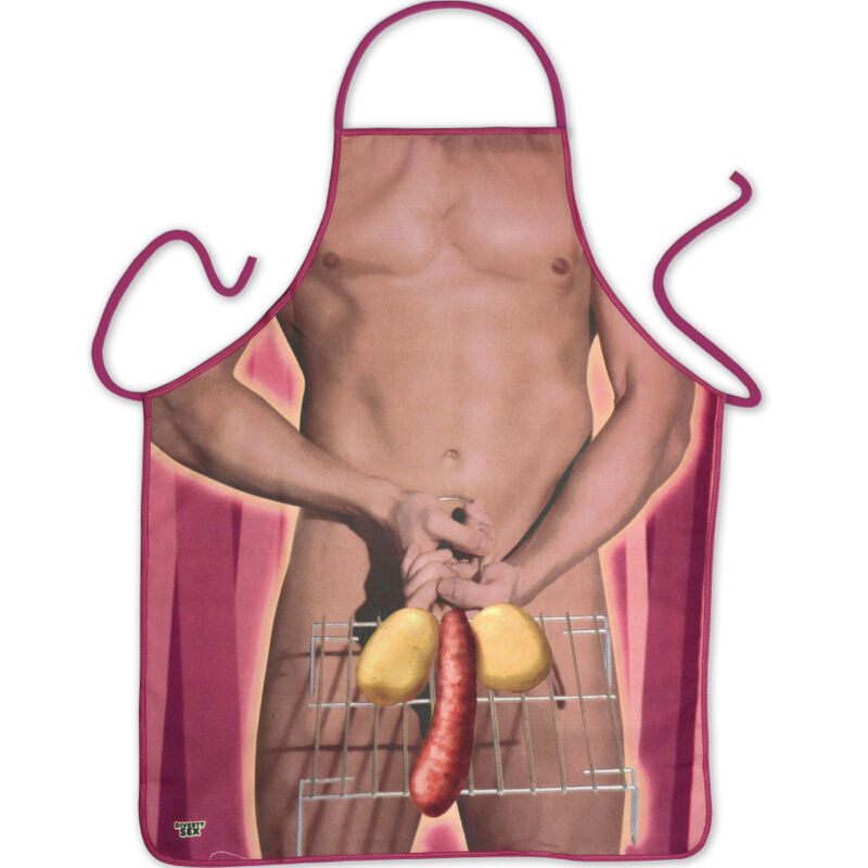 Accessoire modèle Tablier de cuisine corps musclé et butifarra au grill pour le plaisir intime.