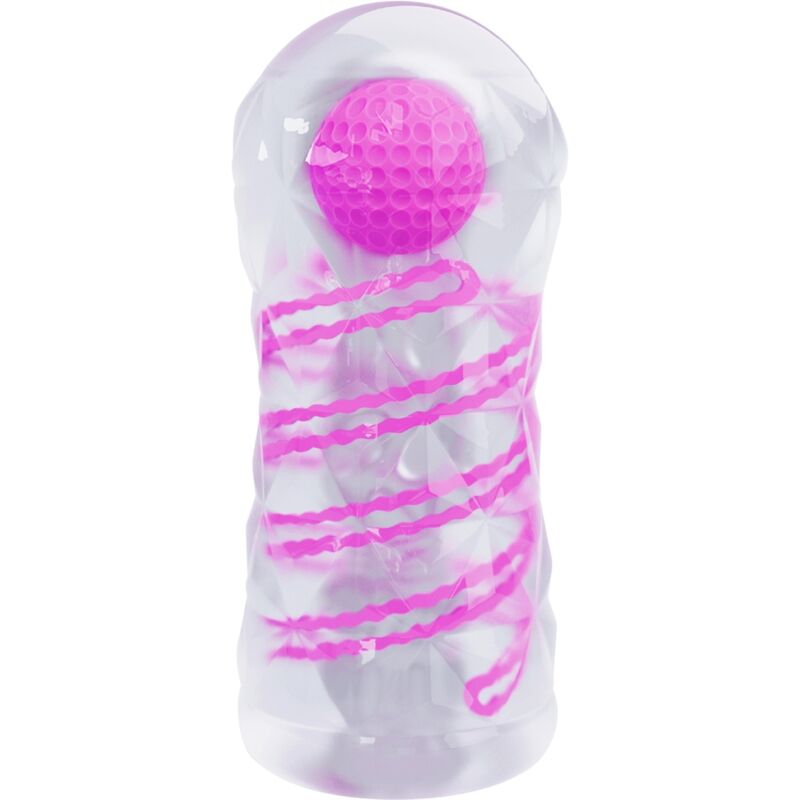 Masturbateur transparent spirale + balle texturée — gros plan