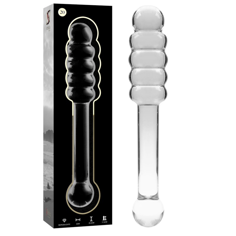 Gode verre double embout ondulé 20,5 cm — vue de profil