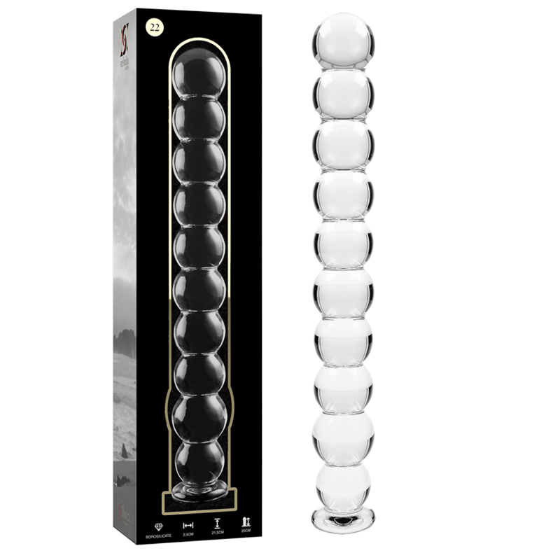 Chapelet anal verre 11 boules 21,5 cm — vue de profil