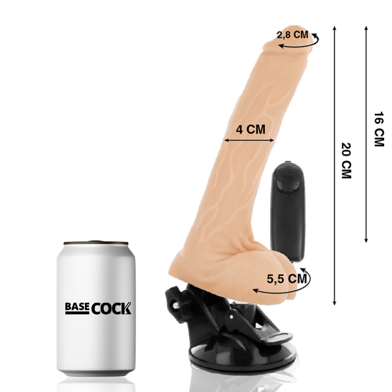 Gode vibrant réaliste testicules 20 cm avec télécommande filaire — vue de profil