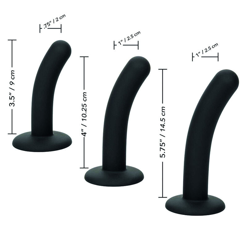 Kit pegging silicone 3 godes courbés + harnais — vue de trois-quarts