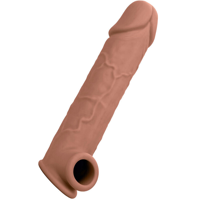 Gaine pénienne réaliste +5 cm silicone liquide peau marron — en situation