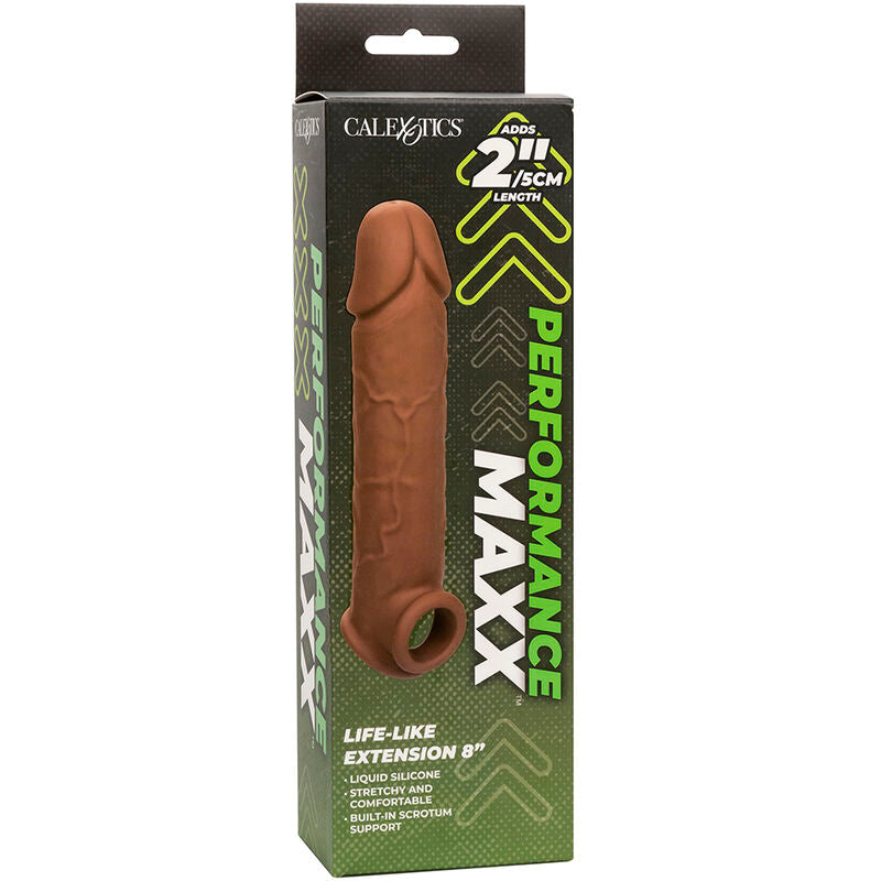 Gaine pénienne réaliste +5 cm silicone liquide peau marron — emballage