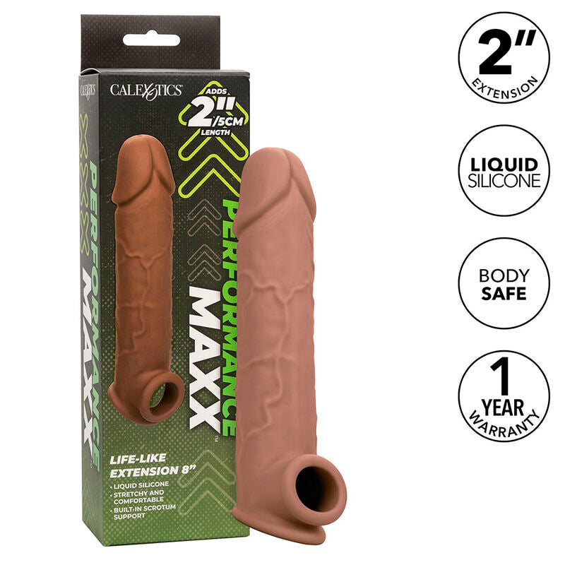 Gaine pénienne réaliste +5 cm silicone liquide peau marron — Performance Maxx Life-Like · Calexotics · Gaines & extensions