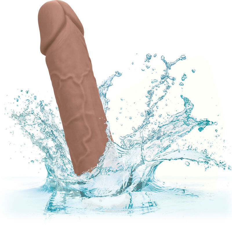 Gaine pénienne réaliste +5 cm silicone liquide peau marron — vue d'ensemble