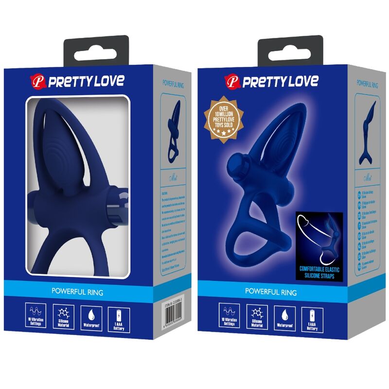 PRETTY LOVE MAT DOUBLE ANNEAU AVEC VIBRATION STIMULATEUR BLEU