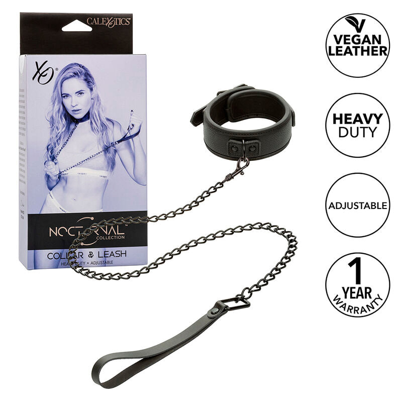 CALEXOTICS NOCTURNAL COLLIER ET LAISSE EN CUIR REGLABLE NOIR