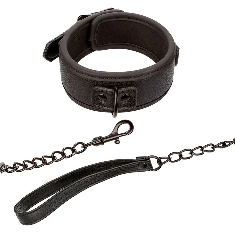 CALEXOTICS NOCTURNAL COLLIER ET LAISSE EN CUIR REGLABLE NOIR