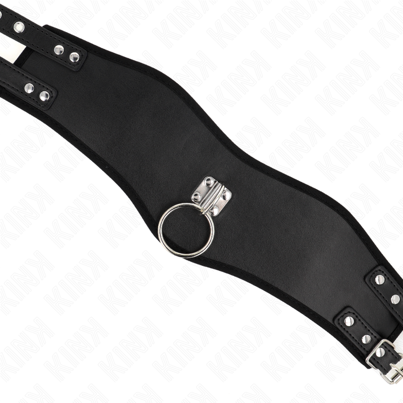 Collier posture cuir large + laisse chaîne 65 cm — emballage