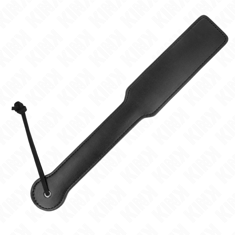 Vue entière du paddle noir avec coutures sur le pourtour et lien de suspension