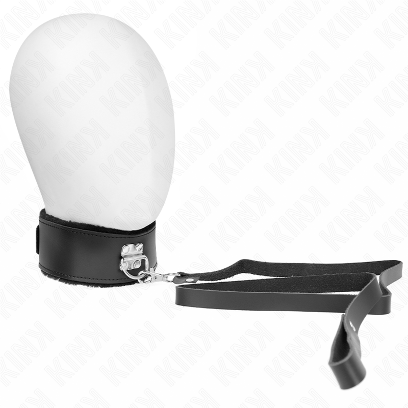 Collier BDSM cuir doublé fourrure avec laisse 116 cm · Kink Collar & Gag · Colliers & laisses