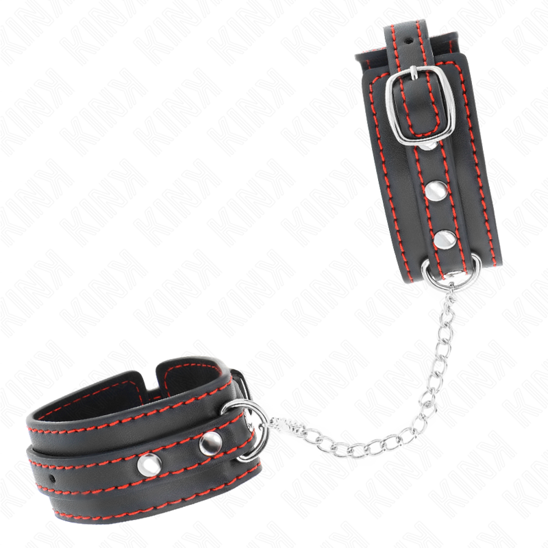 KINK PETITES RETENUES POIGNETS NOIRES AVEC DOUBLURE ROUGE REGLABLE 14 24 CM X 35 CM