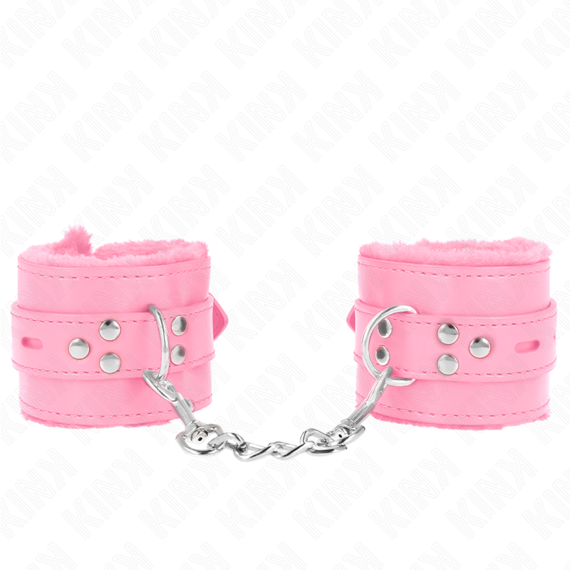 KINK APPUI POIGNETS DOUBLES DE FOURRURE AVEC TROUS CARRES ROSE ET CEINTURE ROSE REGLABLE 17 29 CM X 6 CM
