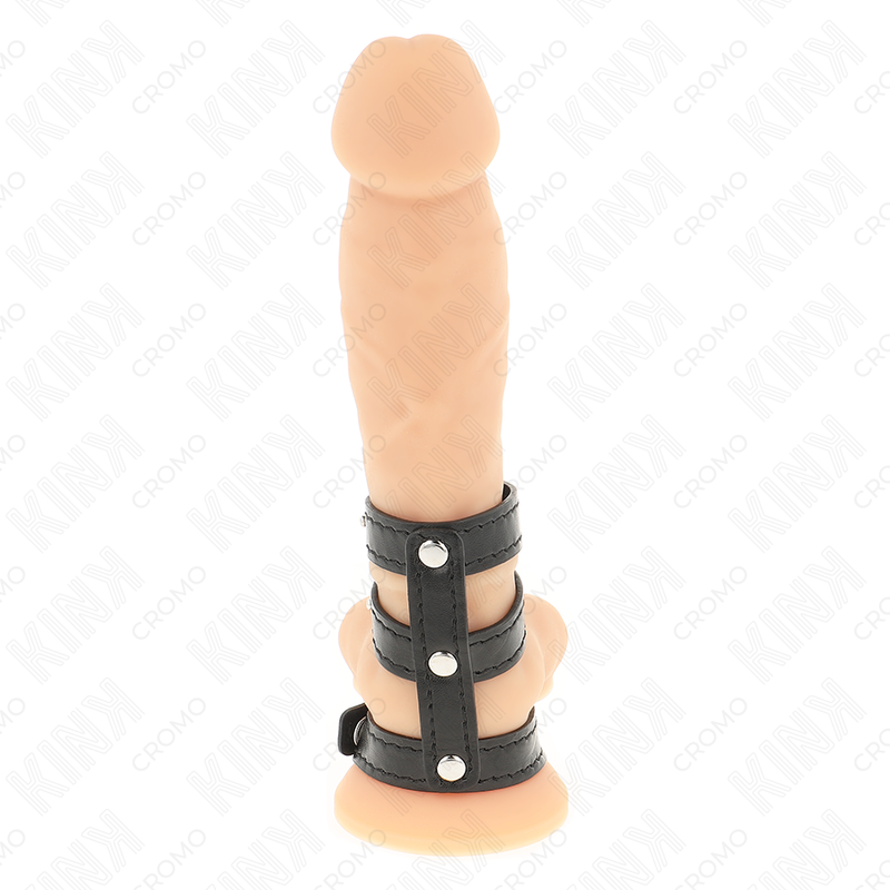Triple cockring cuir avec boutons à pression — vue de profil