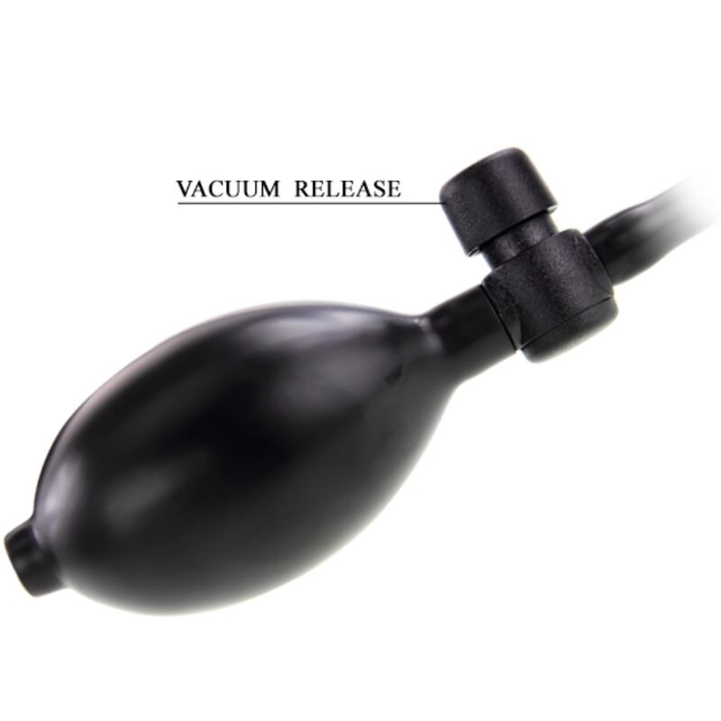 Poire de gonflage noire et sa valve de dégonflage marquée Vacuum Release