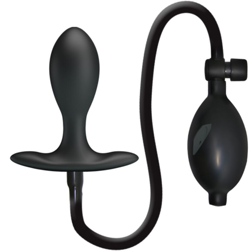 Plug anal gonflable noir avec son tube souple et sa poire de gonflage