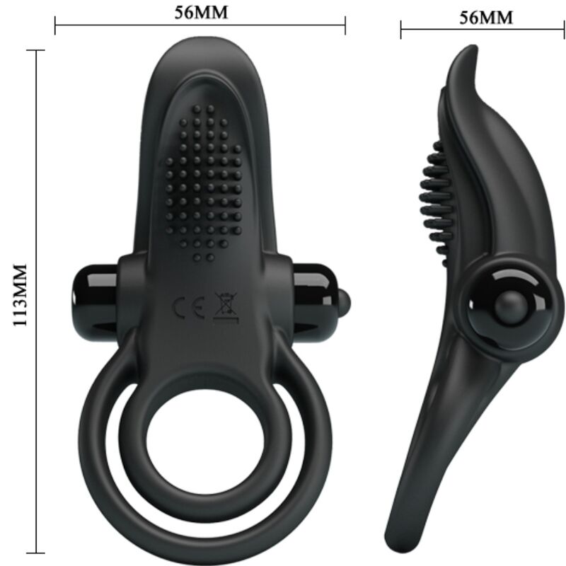PRETTY LOVE DOUBLE ANNEAU VIBRANT STIMULATEUR DE CLITORIS 10 VIBRATIONS NOIR