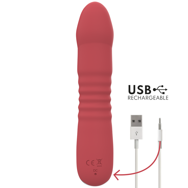 Vibrateur silicone va-et-vient automatique USB 17 cm — gros plan