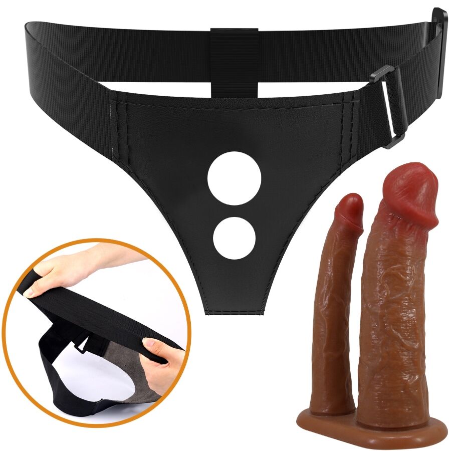 Kit harnais slip masculin double gode — texture visible