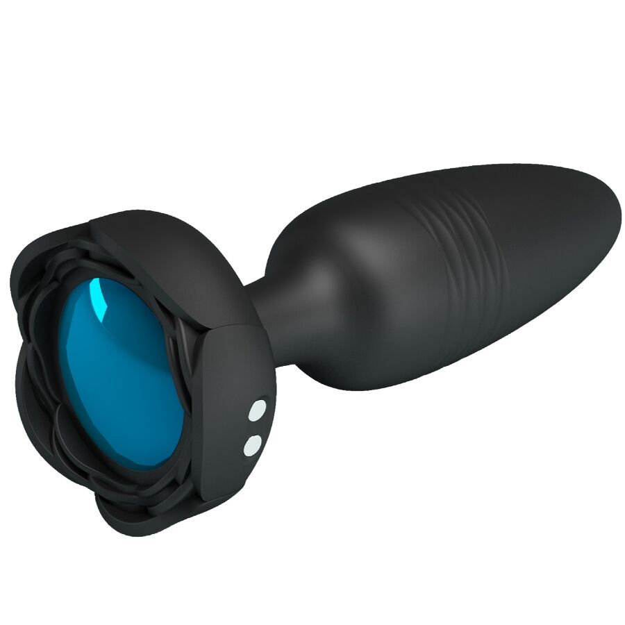 Plug anal Tarion vu de la base, hublot lumineux bleu et boutons de commande