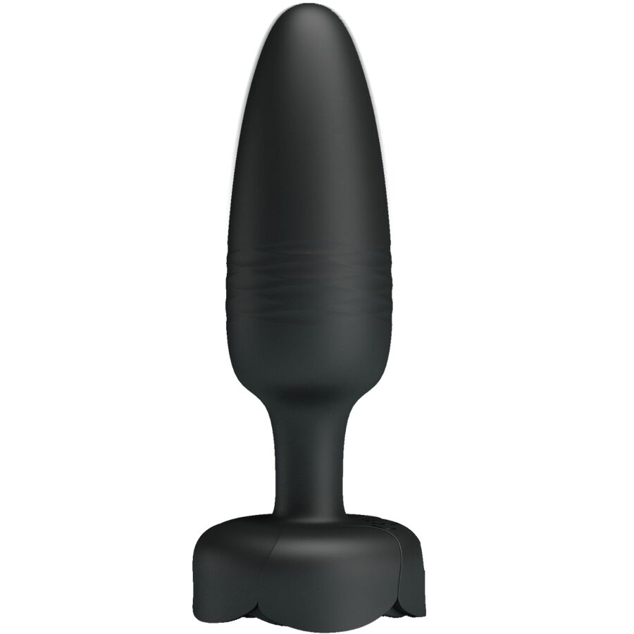 Plug anal Tarion en silicone noir, corps effilé et base à quatre lobes