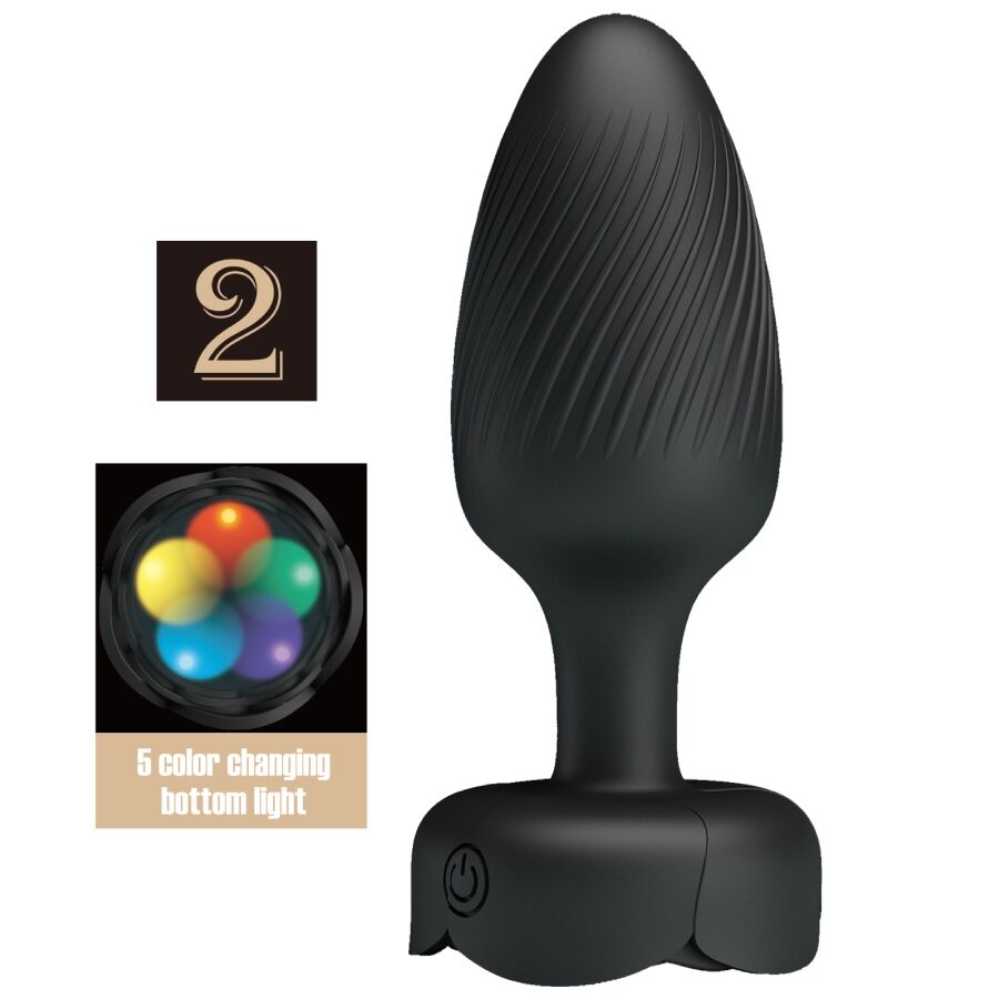 Plug anal Pretty Love Plug vibrant LED multicolore 10,8 cm 10 modes - Varian en Silicone noir 10.8 cm vu de face