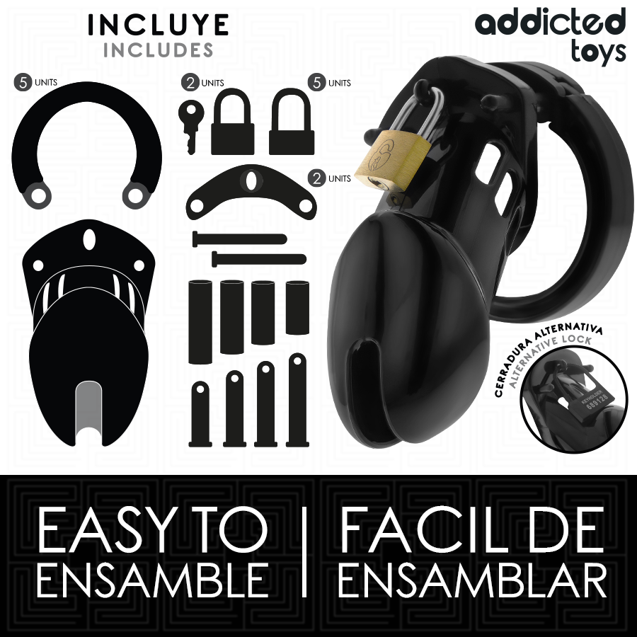 Cage de chasteté 5 anneaux noire 9,5 cm — en situation