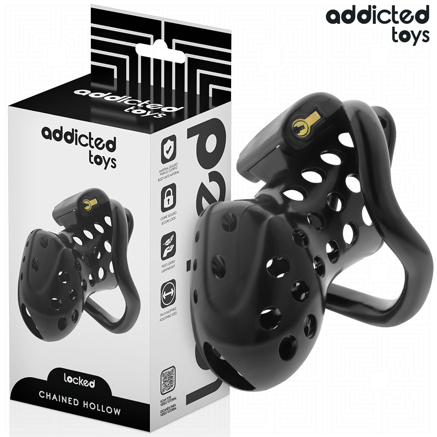 Cage de chasteté perforée 10,5 cm — Locked Chained Hollow · Addicted Toys Locked · Cages de chasteté