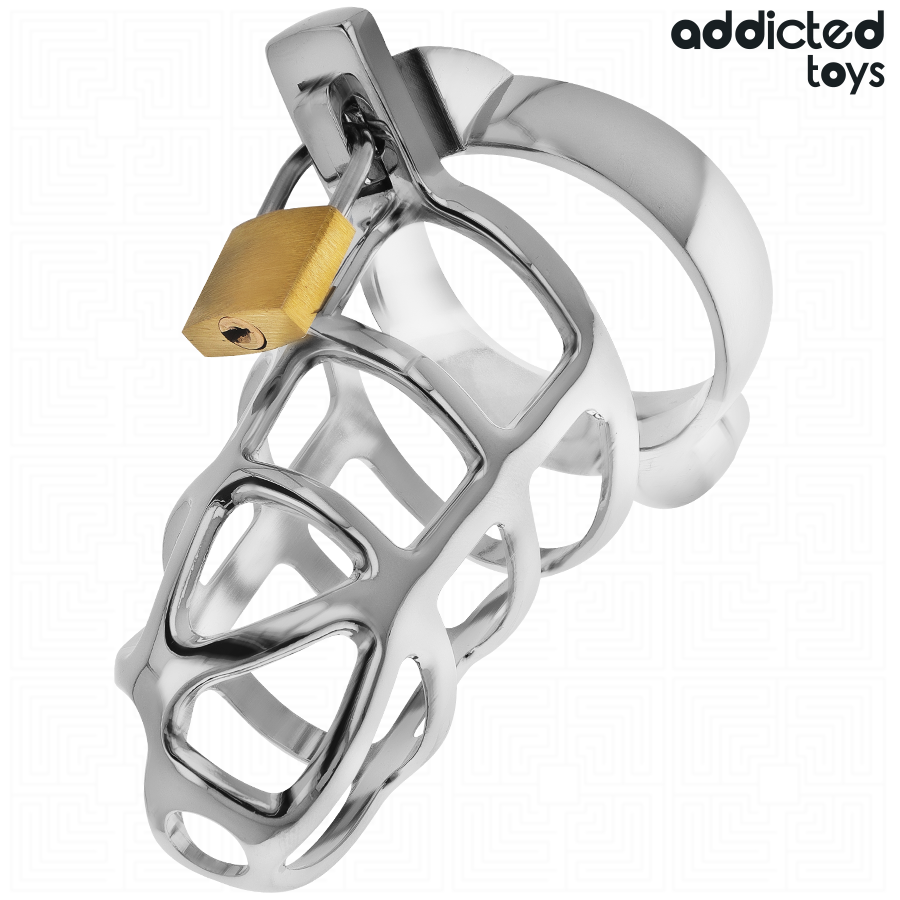 ADDICTED TOYS LOCKED CAGE A PENIS EN METAL AVEC VERROU ARGENT TAILLE M
