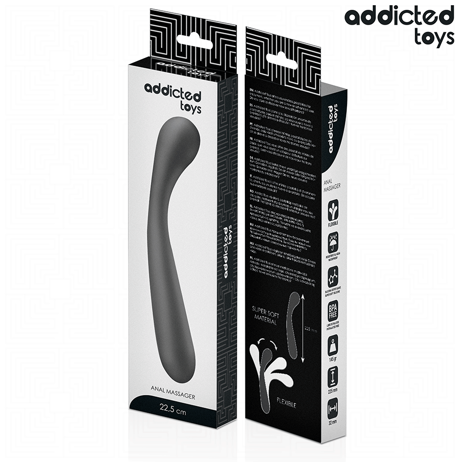 Masseur prostatique courbé silicone souple 22,5 cm — emballage