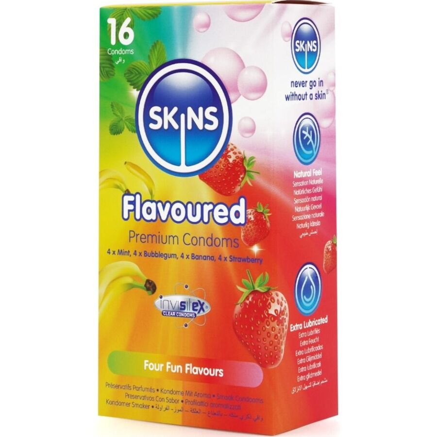 SKINS PACK DE 16 PRESERVATIFS PREMIUM MULTI SAVEURS