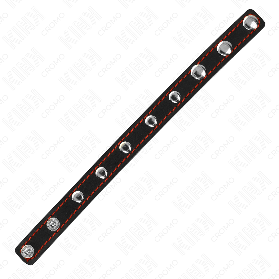 KINK ANNEAU PENIS EN CUIR AVEC FERMETURE A PRESSION DOUBLURE ROUGE 21 X 15 CM